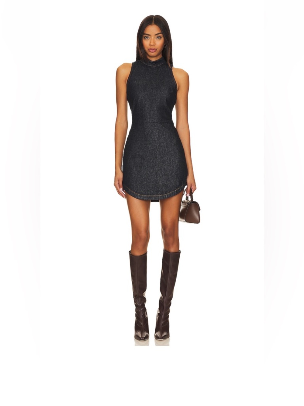 Revolve Marshall Mini Dress Indigo- Amanda Richard Denim Sleeveless High Neck